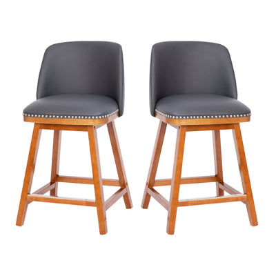 Julia Set of 2 Transitional Upholstered Counter Stools with Nailhead Trim and Solid Wood Frames - View 1