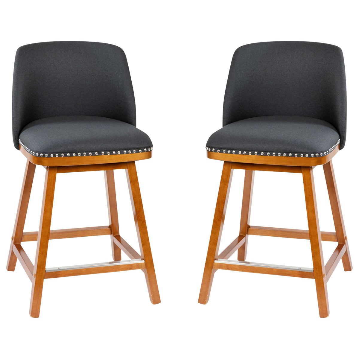 Charcoal Faux Linen |#| 2 Pack Commercial Walnut Finish Wood Counter Stools - Charcoal Faux Linen