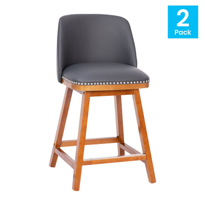 Julia Set of 2 Transitional Upholstered Counter Stools with Nailhead Trim and Solid Wood Frames - View 2