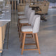 Gray Faux Linen |#| 2 Pack Commercial Walnut Finish Wood Counter Stools - Gray Faux Linen