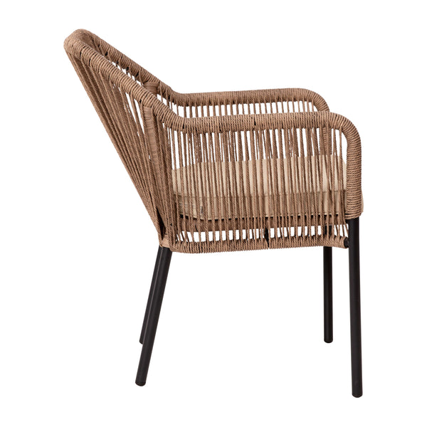 Natural/Ivory |#| Woven Indoor/Outdoor Stacking Club Chair in Natural - Ivory Cushions