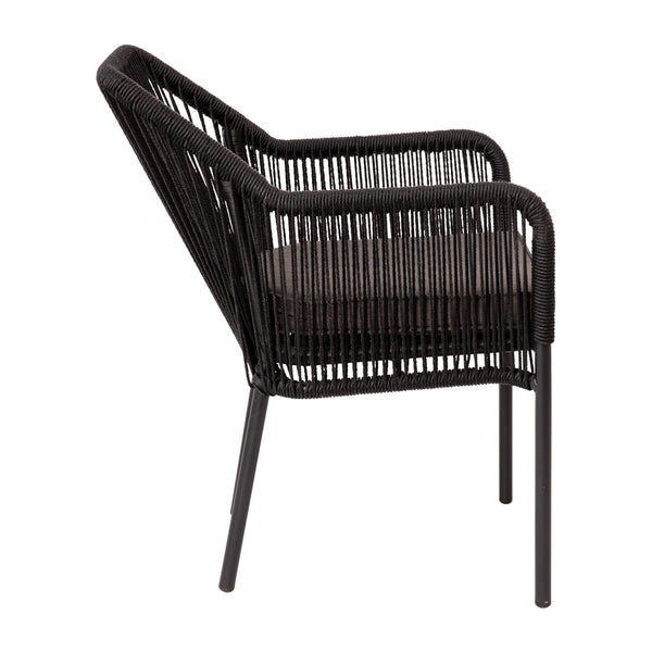 Black/Gray |#| Woven Indoor/Outdoor Stacking Club Chair in Black - Gray Cushions