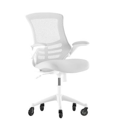 Kelista Mid-Back Swivel Ergonomic Task Office Chair with Flip-Up Arms and Transparent Roller Wheels