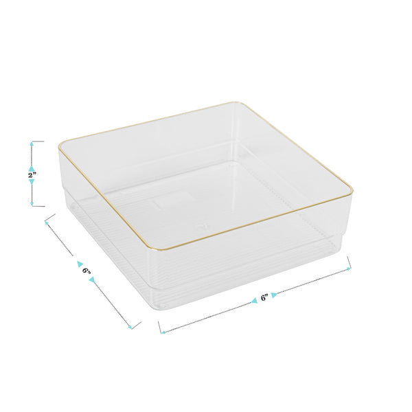 Set of 4 Plastic Stacking Desk Drawer Organizers with Gold Trim - 6 x 6