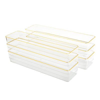 Kerry 6 Pack Plastic Stackable Office Desk Drawer Organizers with Metallic Trim, 12