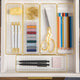Set of 6 Plastic Stacking Desk Drawer Organizers with Gold Trim - 12 x 3