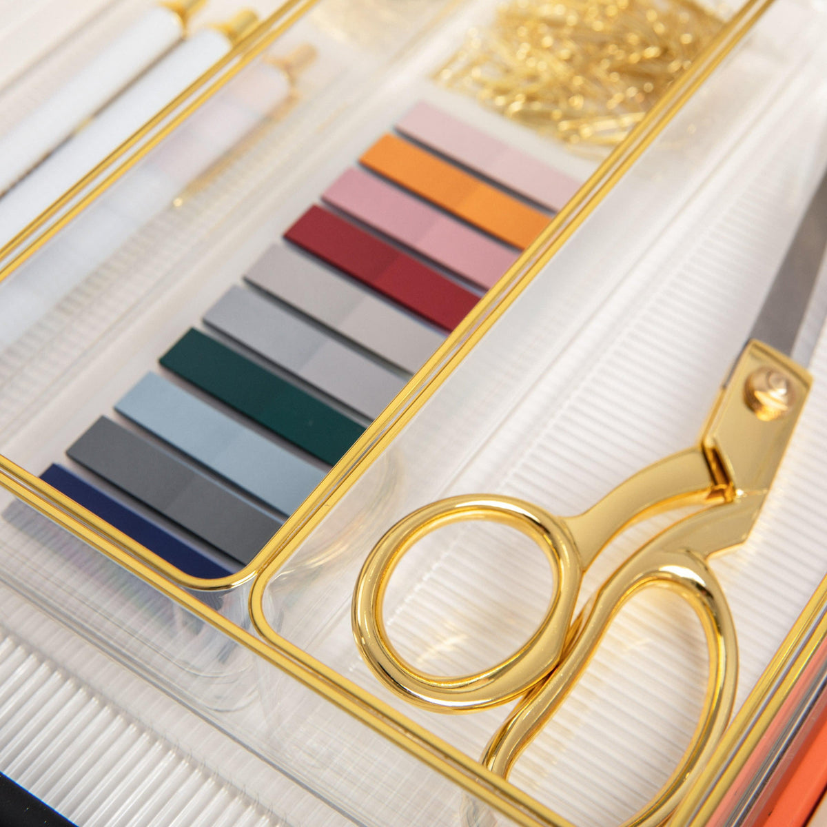 Set of 6 Plastic Stacking Desk Drawer Organizers with Gold Trim - 12 x 3