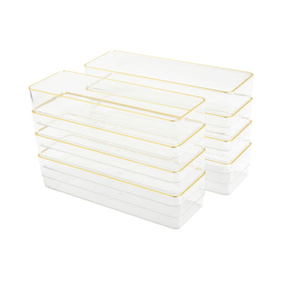 Kerry 8 Pack Plastic Stackable Office Desk Drawer Organizers with Metallic Trim, 9