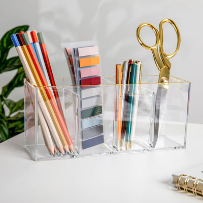 Kerry Plastic 4 Compartment Pen Holder Office Desktop Organizer with Metallic Trim - View 2