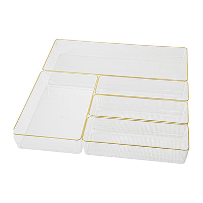 Kerry Plastic Stackable Office Desk Drawer Organizers with Metallic Trim, Various Sizes, Set of 5 - View 1