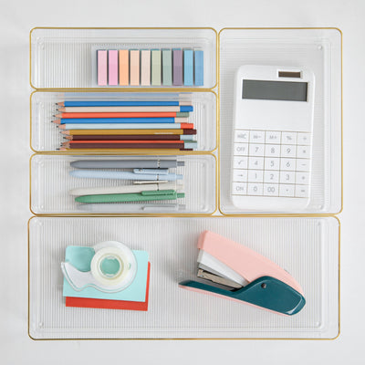 Kerry Plastic Stackable Office Desk Drawer Organizers with Metallic Trim, Various Sizes, Set of 5 - View 2
