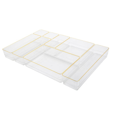 Kerry Plastic Stackable Office Desk Drawer Organizers with Metallic Trim, Various Sizes, Set of 8 - View 1