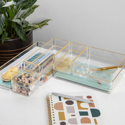 Kerry Plastic Stackable Office Desk Drawer Organizers with Metallic Trim, Various Sizes, Set of 8 - View 2