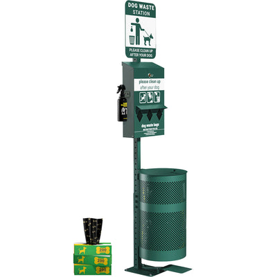 Kessler Pet Waste Station with Glow in the Dark Sign, Bag Dispenser, Hand Sanitizer & Pedal Trash Can - Includes 600 Waste Bags & 50 Can Liners