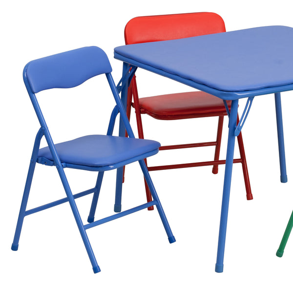 Multi-Color |#| Kids Colorful 5 Piece Padded Folding Table and Chair Set - Kids Game Table