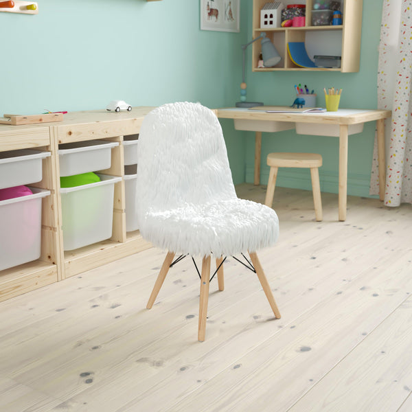 White |#| Kids Shaggy Dog White Accent Chair - Desk Chair - Playroom Chair