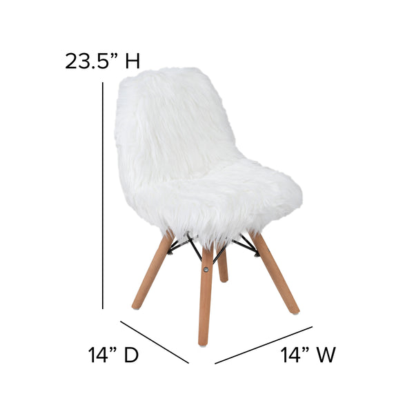 White |#| Kids Shaggy Dog White Accent Chair - Desk Chair - Playroom Chair