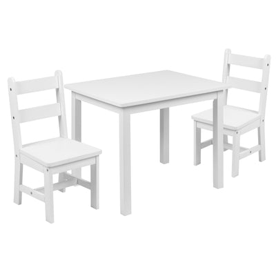 Kids Solid Hardwood Table and Chair Set for Playroom, Bedroom, Kitchen - 3 Piece Set