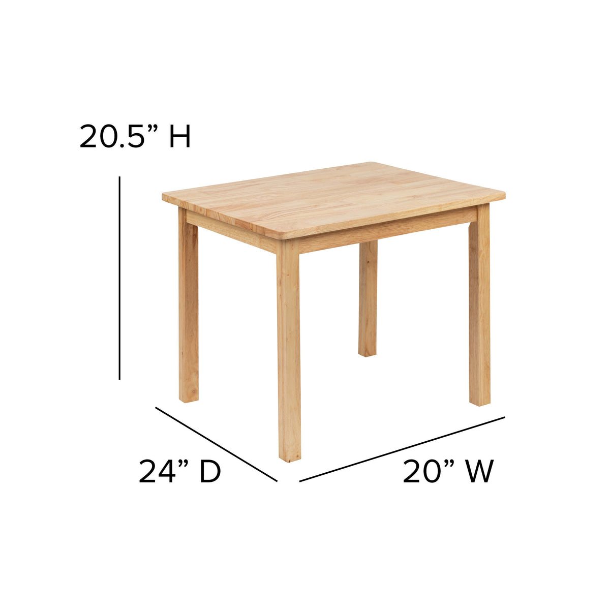 Natural |#| Kids 3 Piece Solid Hardwood Table and Chair Set for Playroom, Kitchen - Natural