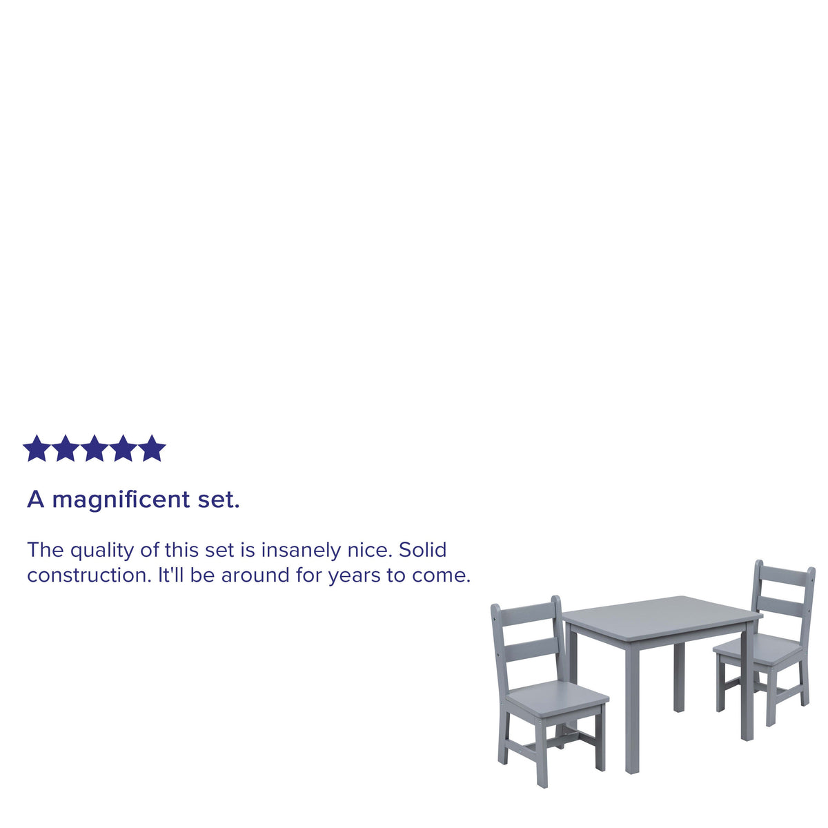 Gray |#| Kids 3 Piece Solid Hardwood Table and Chair Set for Playroom, Kitchen - Gray