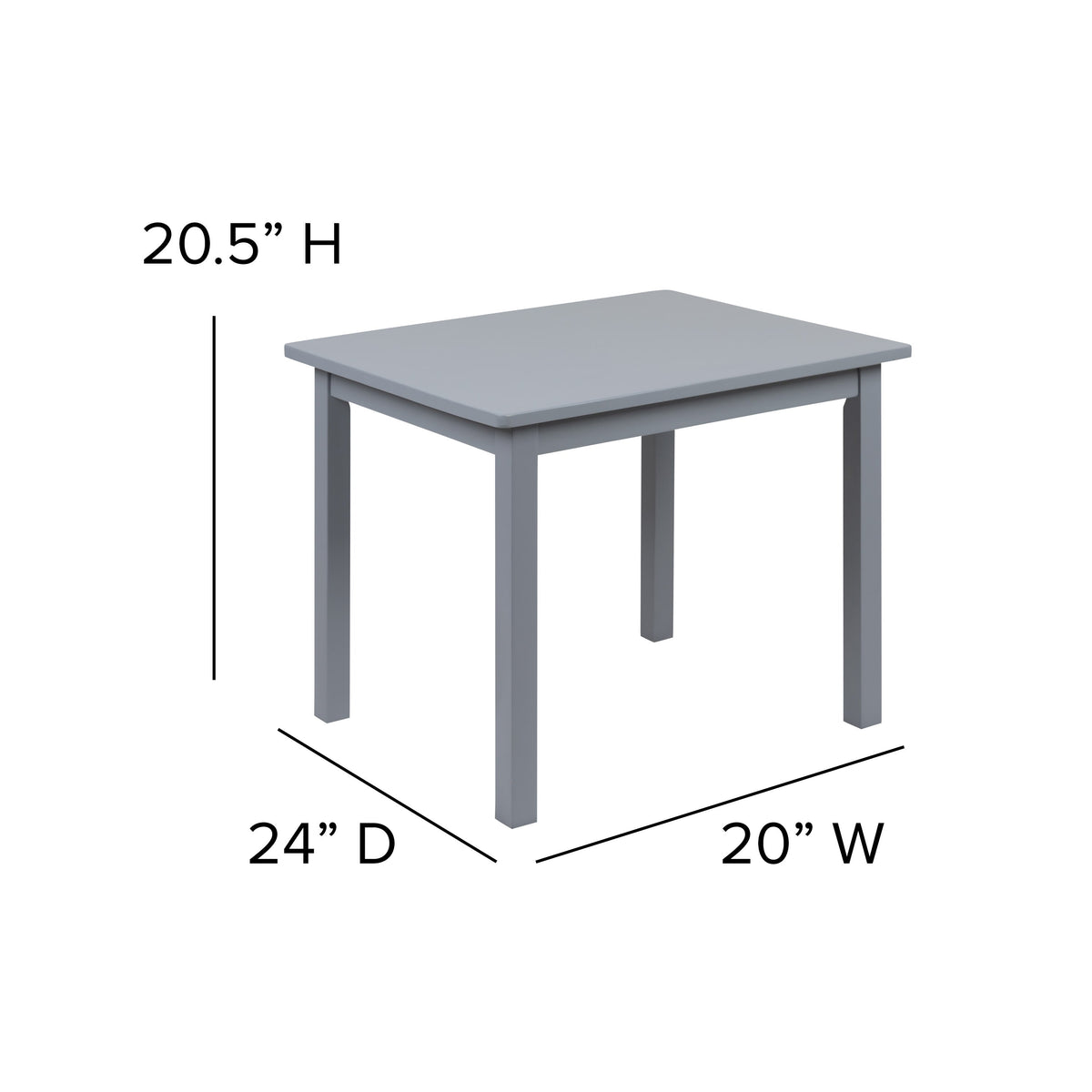 Gray |#| Kids 3 Piece Solid Hardwood Table and Chair Set for Playroom, Kitchen - Gray
