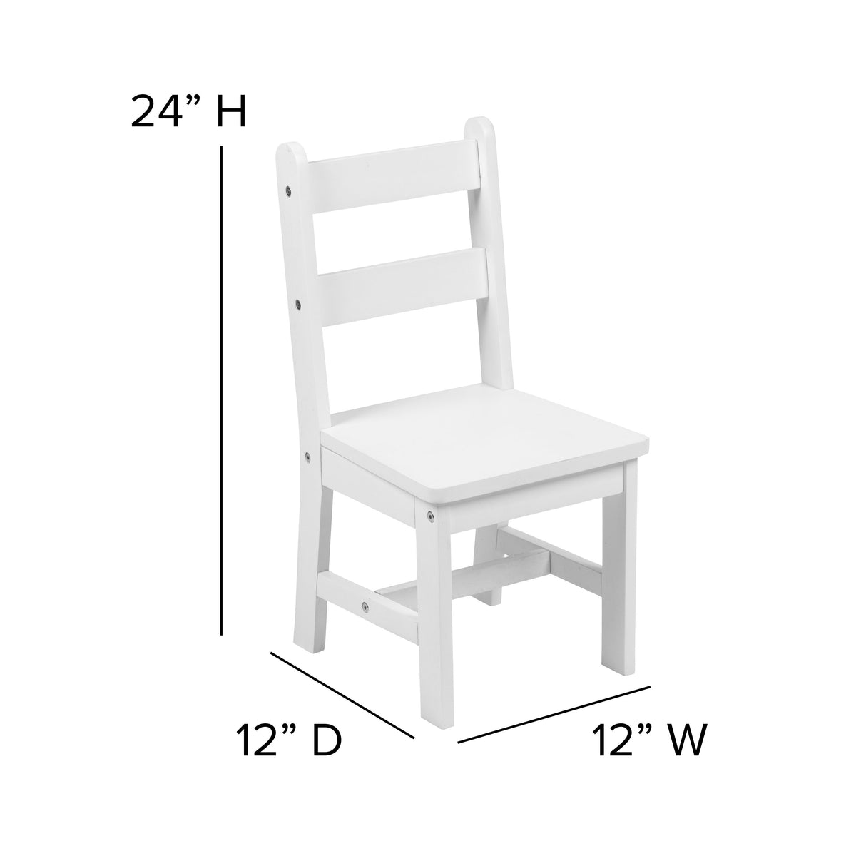 White |#| Kids 3 Piece Solid Hardwood Table and Chair Set for Playroom, Kitchen - White