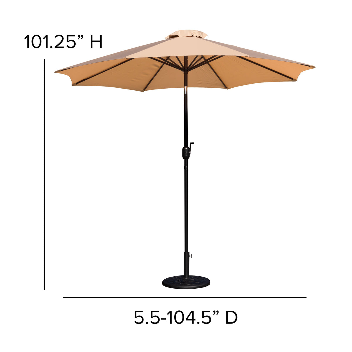 Tan |#| Bundled Set - Tan 9 FT Round Umbrella & Universal Black Cement Waterproof Base