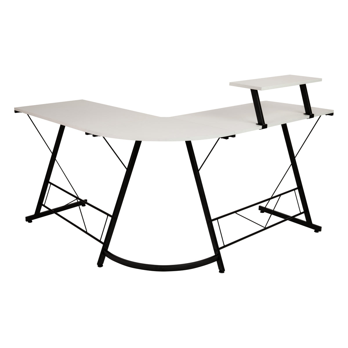 White Top/Black Frame |#| L-Shaped Computer White Desk, Gaming Desk, Home Office Desk, Black Frame