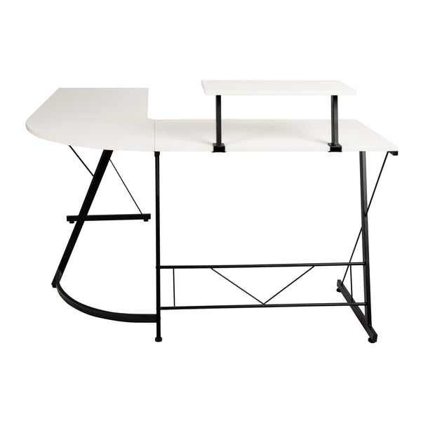 White Top/Black Frame |#| L-Shaped Computer White Desk, Gaming Desk, Home Office Desk, Black Frame