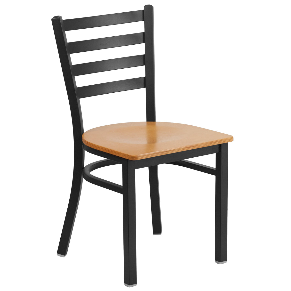 Natural Wood Seat/Black Metal Frame |#| Black Ladder Back Metal Restaurant Chair - Natural Wood Seat