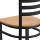 Natural Wood Seat/Black Metal Frame |#| Black Ladder Back Metal Restaurant Chair - Natural Wood Seat