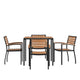 Black Steel Framed 36inch Square Faux Teak Table with Umbrella Hole & 4 Club Chairs