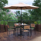 Tan |#| 35inch Square Faux Teak Patio Table, 4 Chairs and Tan 9FT Patio Umbrella with Base