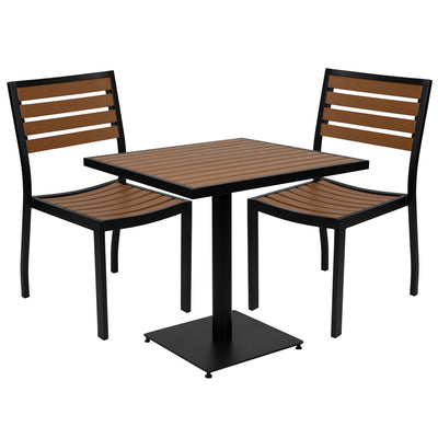 Lark Outdoor Patio Bistro Dining Table Set with 2 Chairs and Faux Teak Poly Slats - View 1