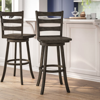 Liesel Commercial Grade Wooden Classic Ladderback Swivel Bar Height Barstool with Solid Wood Seat