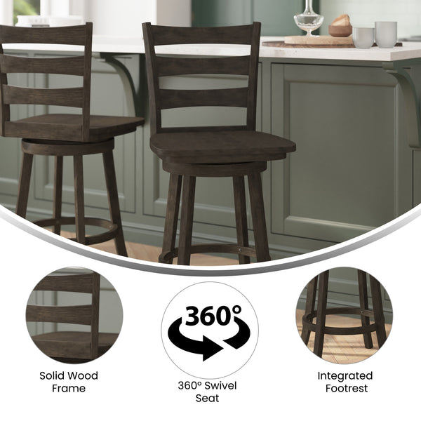 Gray Wash Walnut |#| Commercial Wooden Swivel Counter Height Stool in Gray Wash Walnut