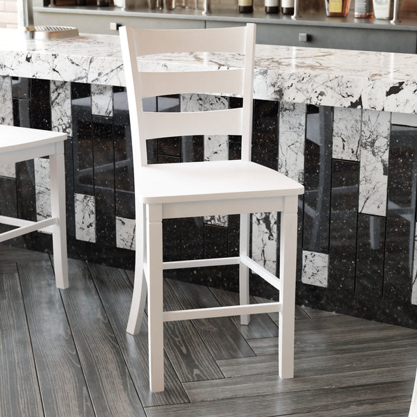White Wash |#| Commercial Grade Wooden Counter Height Stool in Antique White Wash, Set of 2