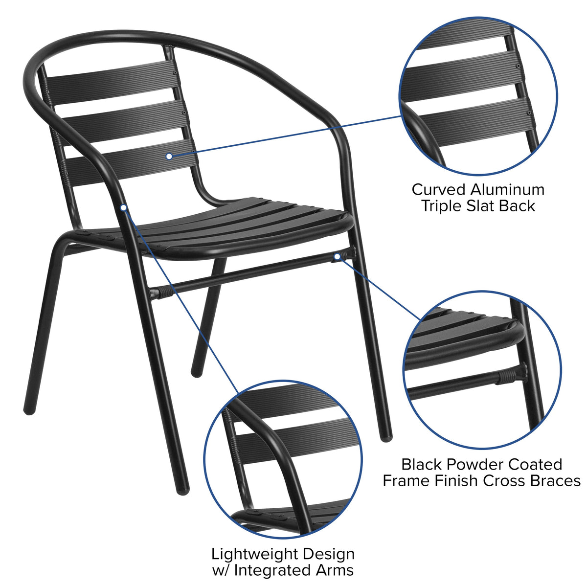Black |#| Modern 23.5" Square Glass Framed Glass Table with 2 Black Slat Back Chairs