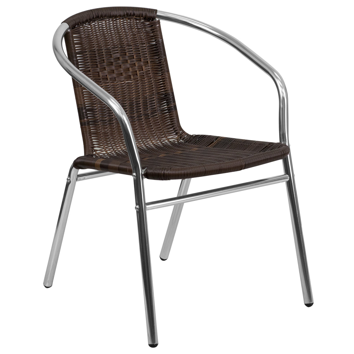 Dark Brown |#| 23.5inch Square Aluminum Indoor-Outdoor Table Set with 4 Dark Brown Rattan Chairs
