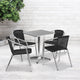 Black |#| 23.5inch Square Aluminum Indoor-Outdoor Table Set with 4 Black Rattan Chairs