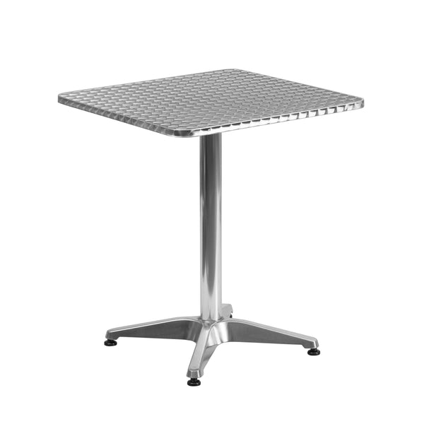 Beige |#| 23.5inch Square Aluminum Indoor-Outdoor Table Set with 4 Beige Rattan Chairs