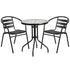 Lila 23.75'' Round Glass Metal Table with 2 Metal Aluminum Slat Stack Chairs