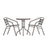 Lila 23.75'' Round Glass Metal Table with 2 Metal Aluminum Slat Stack Chairs