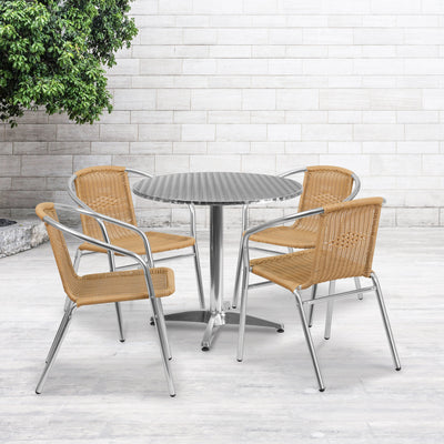 Lila 31.5'' Round Aluminum Indoor-Outdoor Table Set with 4 Rattan Chairs - View 2