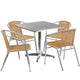 Beige |#| 31.5inch Square Aluminum Indoor-Outdoor Table Set with 4 Beige Rattan Chairs