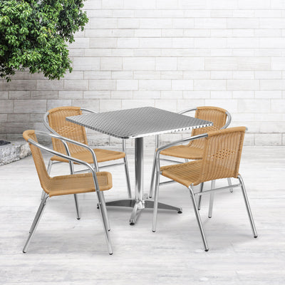 Lila 31.5'' Square Aluminum Indoor-Outdoor Table Set with 4 Rattan Chairs - View 2