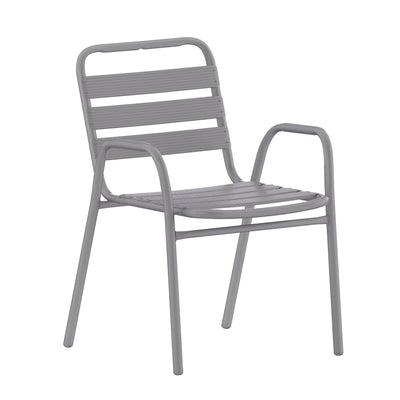 Lila Commercial Metal Indoor-Outdoor Restaurant Stack Chair with Metal Triple Slat Back and Arms