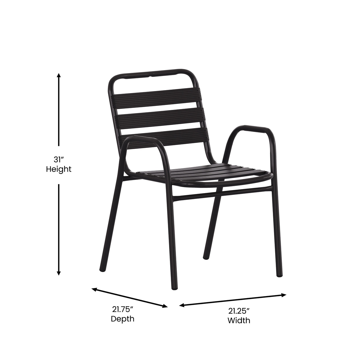 Black |#| Commercial Indoor-Outdoor Restaurant Stack Chair with Slat Back and Arms-Black