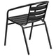 Black |#| Black Metal Restaurant Stack Chair with Curved Back and Aluminum Slats