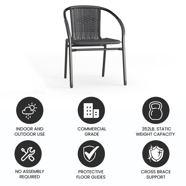 Gray |#| Gray Rattan Indoor-Outdoor Restaurant Stack Chair with Curved Back